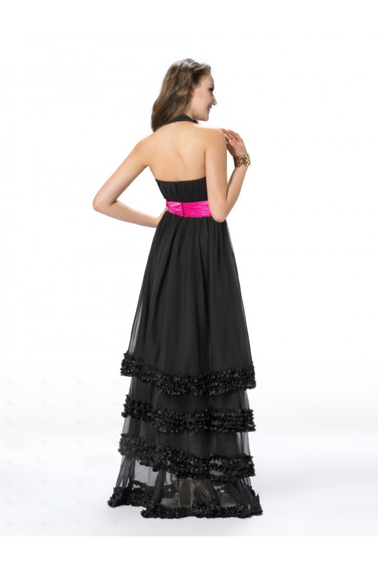 A-Line Halter Long Black Prom Evening Formal Party Dresses ED010562