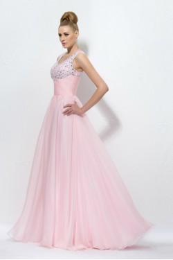 A-Line Beaded Long Pink Prom Evening Formal Party Dresses ED010566