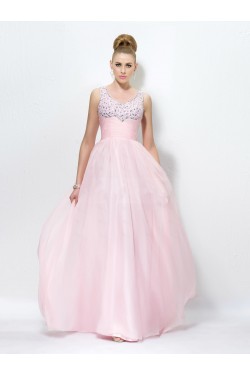 A-Line Beaded Long Pink Prom Evening Formal Party Dresses ED010566