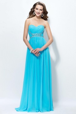 Sheath/Column Sweetheart Long Blue Chiffon Prom Evening Formal Party Dresses ED010567