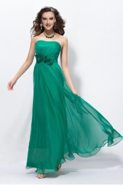 Sheath/Column Strapless Long Green Chiffon Prom Evening Formal Party Dresses ED010568