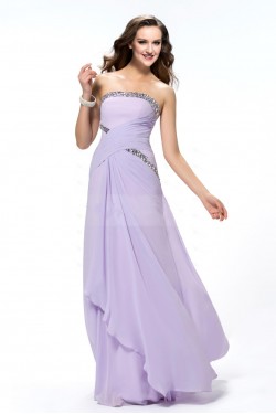 A-Line Strapless Beaded Long Chiffon Prom Evening Formal Party Dresses ED010569
