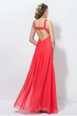 Empire Beaded Long Red Chiffon Prom Evening Formal Party Dresses ED010572