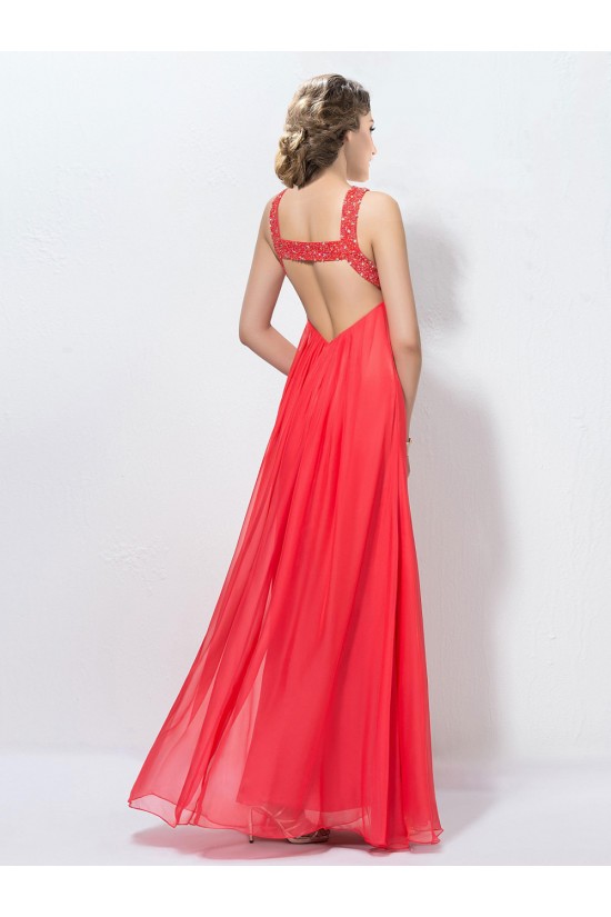 Empire Beaded Long Red Chiffon Prom Evening Formal Party Dresses ED010572