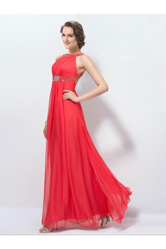 Empire Beaded Long Red Chiffon Prom Evening Formal Party Dresses ED010572