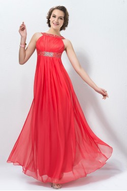 Empire Beaded Long Red Chiffon Prom Evening Formal Party Dresses ED010572