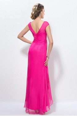 Sheath V-Neck Long Pink Beaded Chiffon Prom Evening Formal Party Dresses ED010574