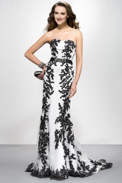 Elegant Black White Appliques Long Prom Evening Formal Party Dresses ED010576