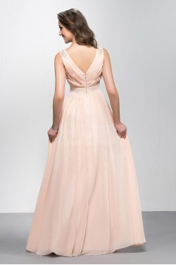 A-Line V-Neck Beaded Long Chiffon Prom Evening Formal Party Dresses ED010577