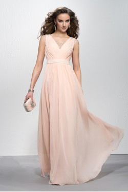 A-Line V-Neck Beaded Long Chiffon Prom Evening Formal Party Dresses ED010577