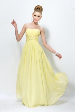 A-Line Strapless Beaded Long Chiffon Prom Evening Formal Party Dresses ED010578