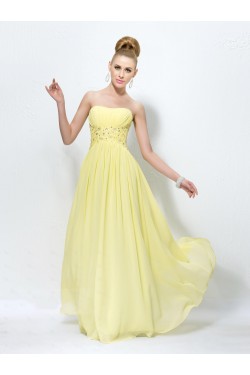 A-Line Strapless Beaded Long Chiffon Prom Evening Formal Party Dresses ED010578