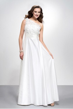 A-Line One-Shoulder Long White Prom Evening Formal Party Dresses ED010583