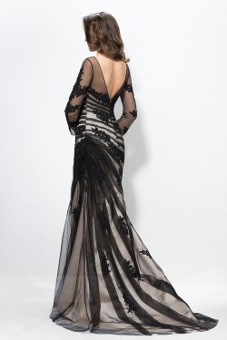 Vintage Appliques Trumpet Bateau Neck 3/4-Length Sleeves Long Prom Evening Formal Party Dresses ED010586