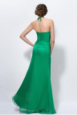 Halter Long Green Chiffon Beaded Prom Evening Formal Party Dresses ED010587