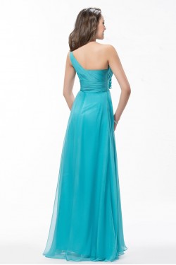 One-Shoulder Long Blue Chiffon Prom Evening Formal Party Dresses ED010588