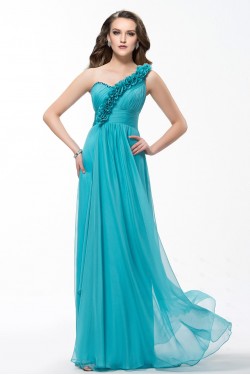 One-Shoulder Long Blue Chiffon Prom Evening Formal Party Dresses ED010588