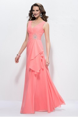A-Line V-Neck Long Chiffon Prom Evening Formal Party Dresses ED010590