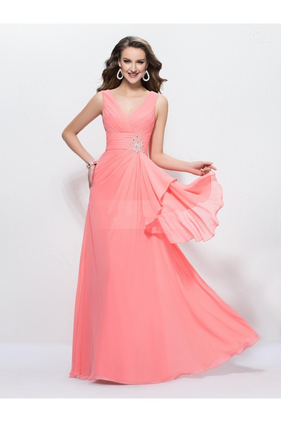 A-Line V-Neck Long Chiffon Prom Evening Formal Party Dresses ED010590