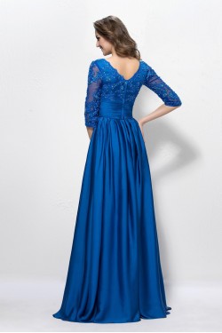 A-Line V-Neck Half Sleeve Lace Long Blue Prom Evening Formal Party Dresses ED010592