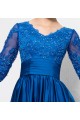 A-Line V-Neck Half Sleeve Lace Long Blue Prom Evening Formal Party Dresses ED010592