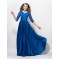 A-Line V-Neck Half Sleeve Lace Long Blue Prom Evening Formal Party Dresses ED010592
