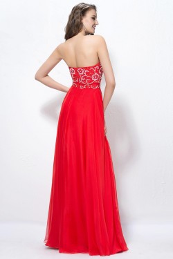A-Line Sweetheart Beaded Long Red Chiffon Prom Evening Formal Party Dresses ED010593