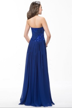 A-Line Sweetheart Beaded Long Blue Chiffon Prom Evening Formal Party Dresses ED010596