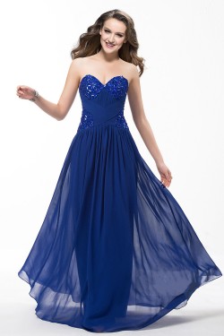A-Line Sweetheart Beaded Long Blue Chiffon Prom Evening Formal Party Dresses ED010596