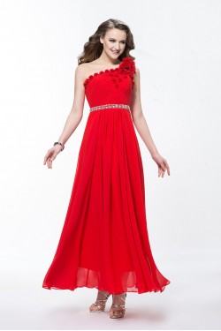 A-Line One-Shoulder Beaded Long Red Prom Evening Formal Party Dresses ED010599