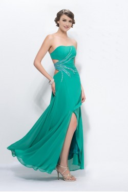 Sheath Strapless Split-Front Beaded Long Chiffon Prom Evening Formal Party Dresses ED010603