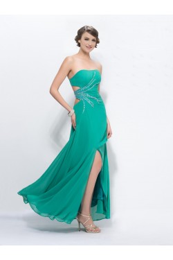 Sheath Strapless Split-Front Beaded Long Chiffon Prom Evening Formal Party Dresses ED010603