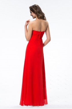 A-Line Strapless Beaded Long Red Chiffon Prom Evening Formal Party Dresses ED010607