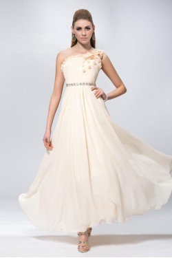 A-Line One-Shoulder Beaded Long Chiffon Prom Evening Formal Party Dresses ED010609