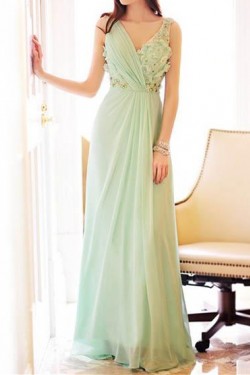 Sheath/Column V-Neck Long Chiffon Prom Evening Formal Party Dresses ED010611
