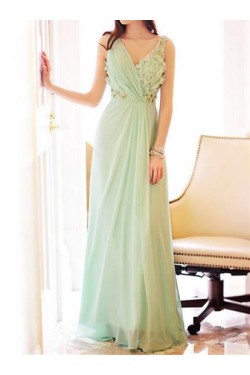 Sheath/Column V-Neck Long Chiffon Prom Evening Formal Party Dresses ED010611