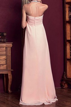 Empire Halter Beaded Long Pink Chiffon Prom Evening Formal Party Dresses ED010612