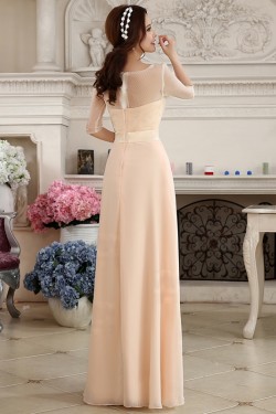Sheath/Column Half Sleeve Bateau Long Chiffon Prom Evening Formal Party Dresses ED010613