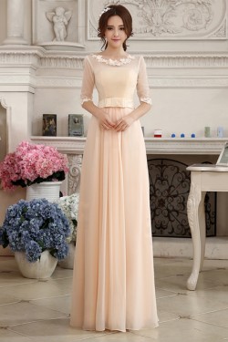 Sheath/Column Half Sleeve Bateau Long Chiffon Prom Evening Formal Party Dresses ED010613