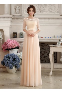 Sheath/Column Half Sleeve Bateau Long Chiffon Prom Evening Formal Party Dresses ED010613