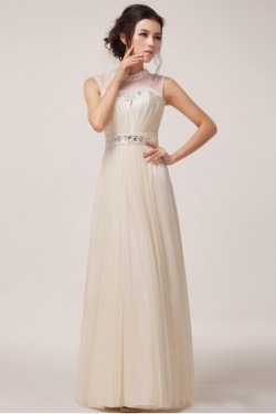 A-Line Beaded Jewel Long Chiffon Prom Evening Formal Party Dresses ED010614