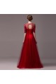 A-Line Half Sleeve Jewel Beaded Tulle Long Prom Evening Formal Party Dresses ED010618