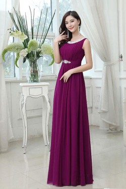 A-Line Bateau Beaded Purple Long Chiffon Prom Evening Formal Party Dresses ED010619