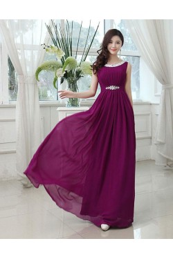 A-Line Bateau Beaded Purple Long Chiffon Prom Evening Formal Party Dresses ED010619