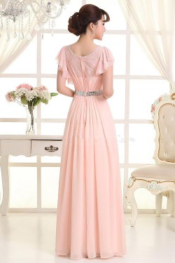 A-Line One-Shoulder Beaded Long Pink Lace and Chiffon Prom Evening Formal Party Dresses ED010621