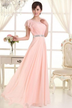 A-Line One-Shoulder Beaded Long Pink Lace and Chiffon Prom Evening Formal Party Dresses ED010621