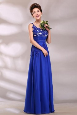 A-Line Appliques Long Blue Chiffon Prom Evening Formal Party Dresses ED010623
