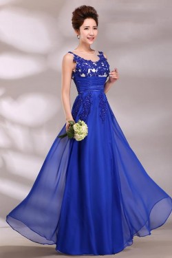 A-Line Appliques Long Blue Chiffon Prom Evening Formal Party Dresses ED010623