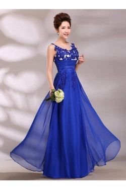 A-Line Appliques Long Blue Chiffon Prom Evening Formal Party Dresses ED010623