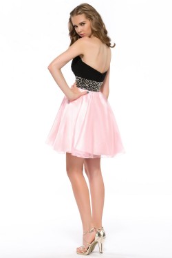 A-Line Sweetheart Beaded Black Pink Short Chiffon Prom Evening Cocktail Homecoming Party Dresses ED010624
